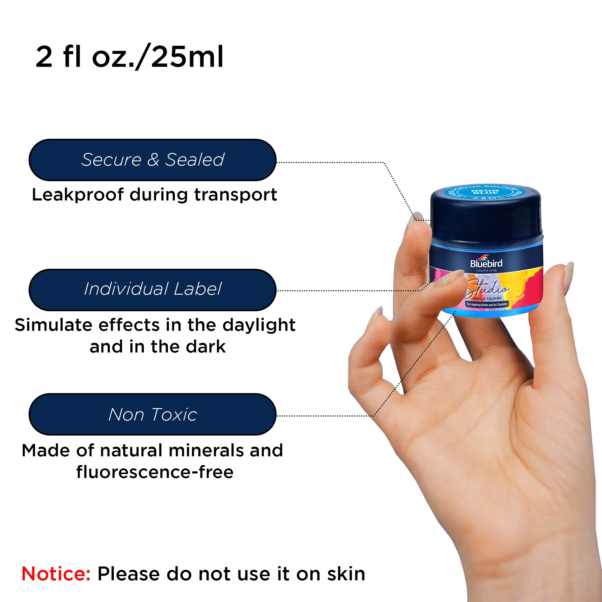 Bluebird Acrylic Paint Primary Colors Student DIY Painting Pack Non-Toxic Art & Craft for Artists, Kids, Adults & Hobby Painters Set of 6 x 25 ml