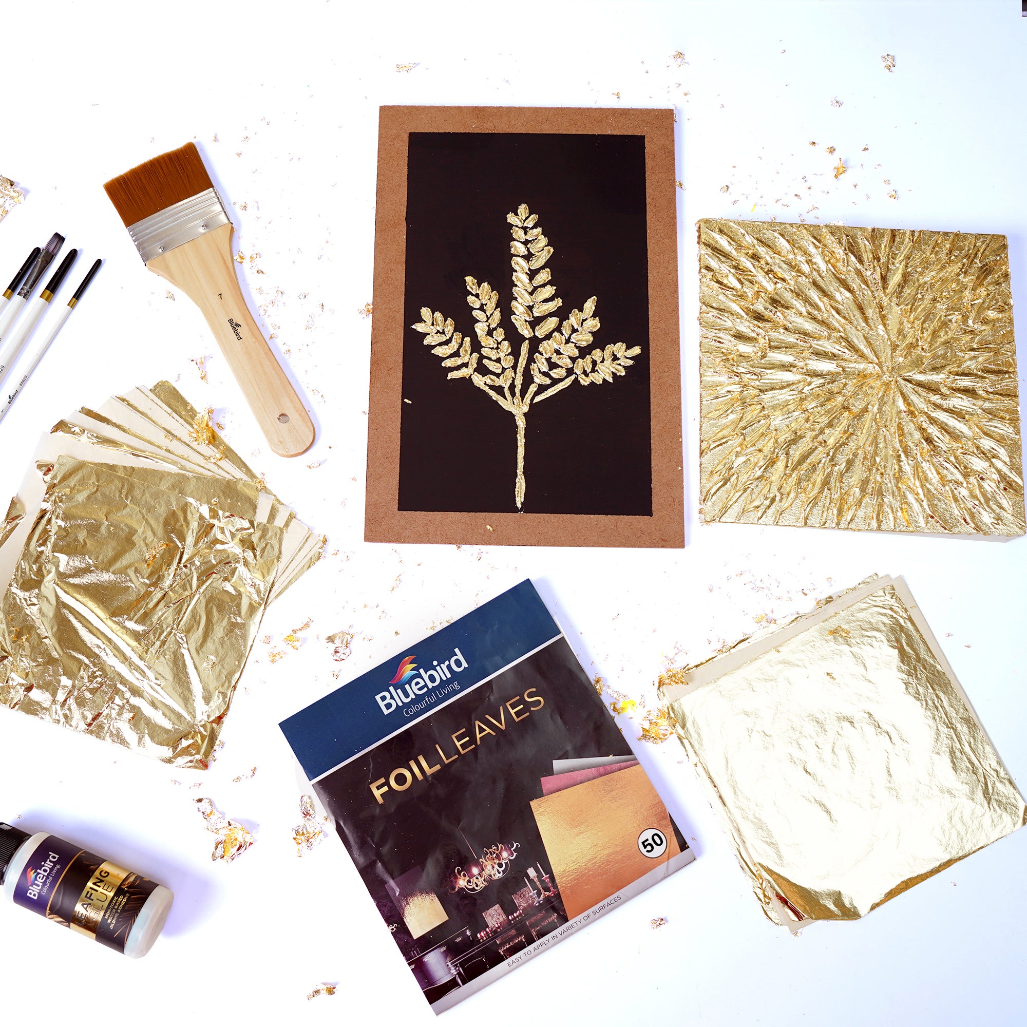 Bluebird Gold Foil 50 Pcs - Imitation Gold Foil Sheets of 5.5" x 5.5", Painting Gilding Crafts Decoration