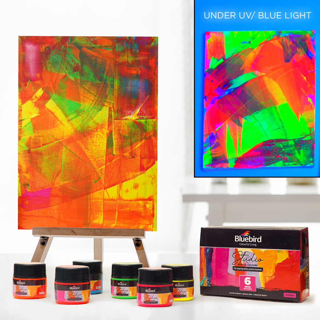 Bluebird Acrylic Paint Primary Colors Student DIY Painting Pack Non-Toxic Art & Craft for Artists, Kids, Adults & Hobby Painters Set of 6 x 25 ml