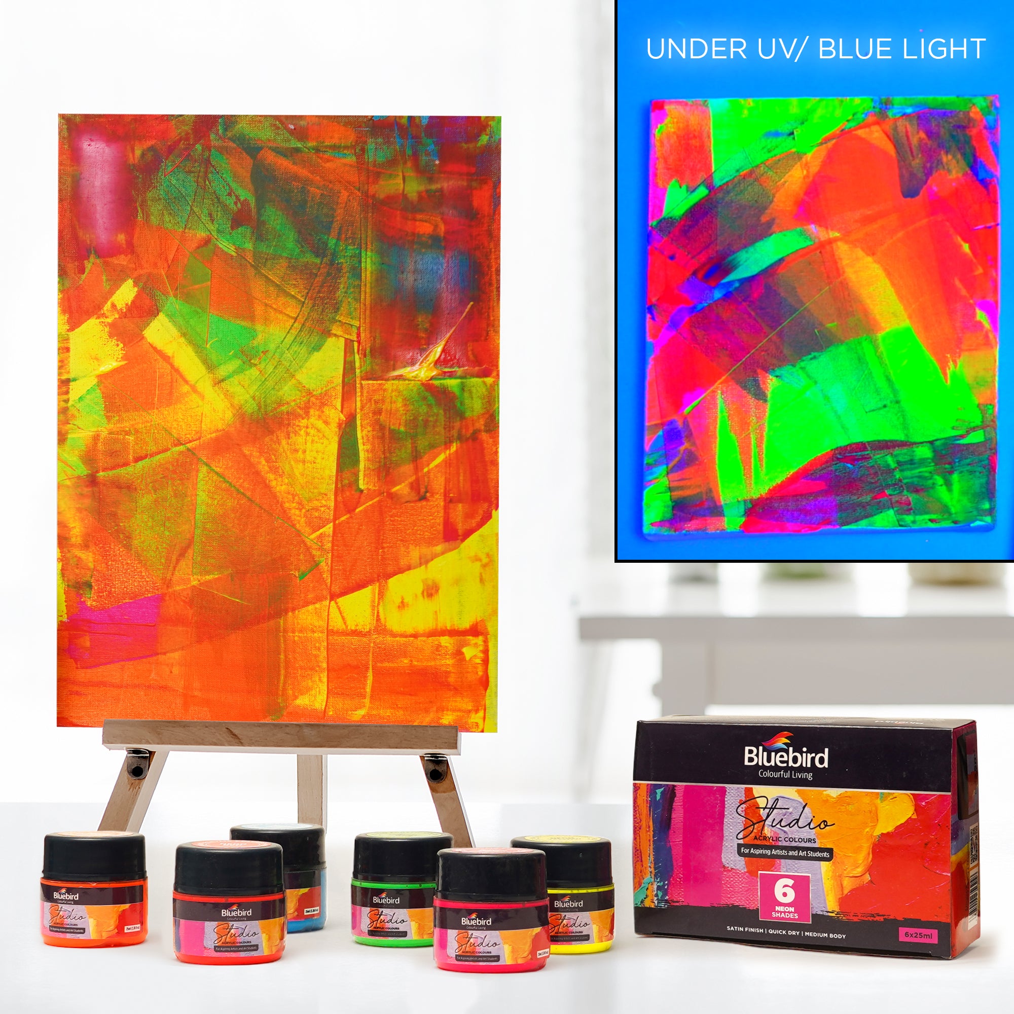 Bluebird Acrylic Paint Primary Colors Student DIY Painting Pack Non-Toxic Art & Craft for Artists, Kids, Adults & Hobby Painters Set of 6 x 25 ml
