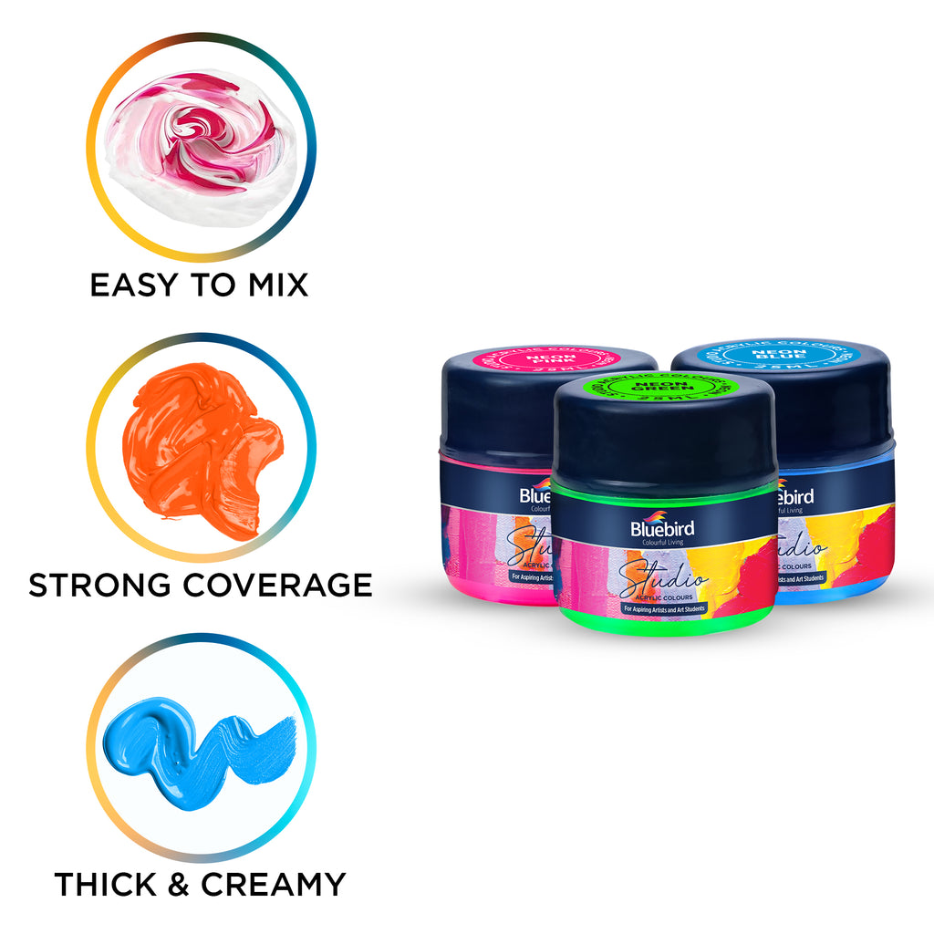 Bluebird Acrylic Paint Primary Colors Student DIY Painting Pack Non-Toxic Art & Craft for Artists, Kids, Adults & Hobby Painters Set of 6 x 25 ml