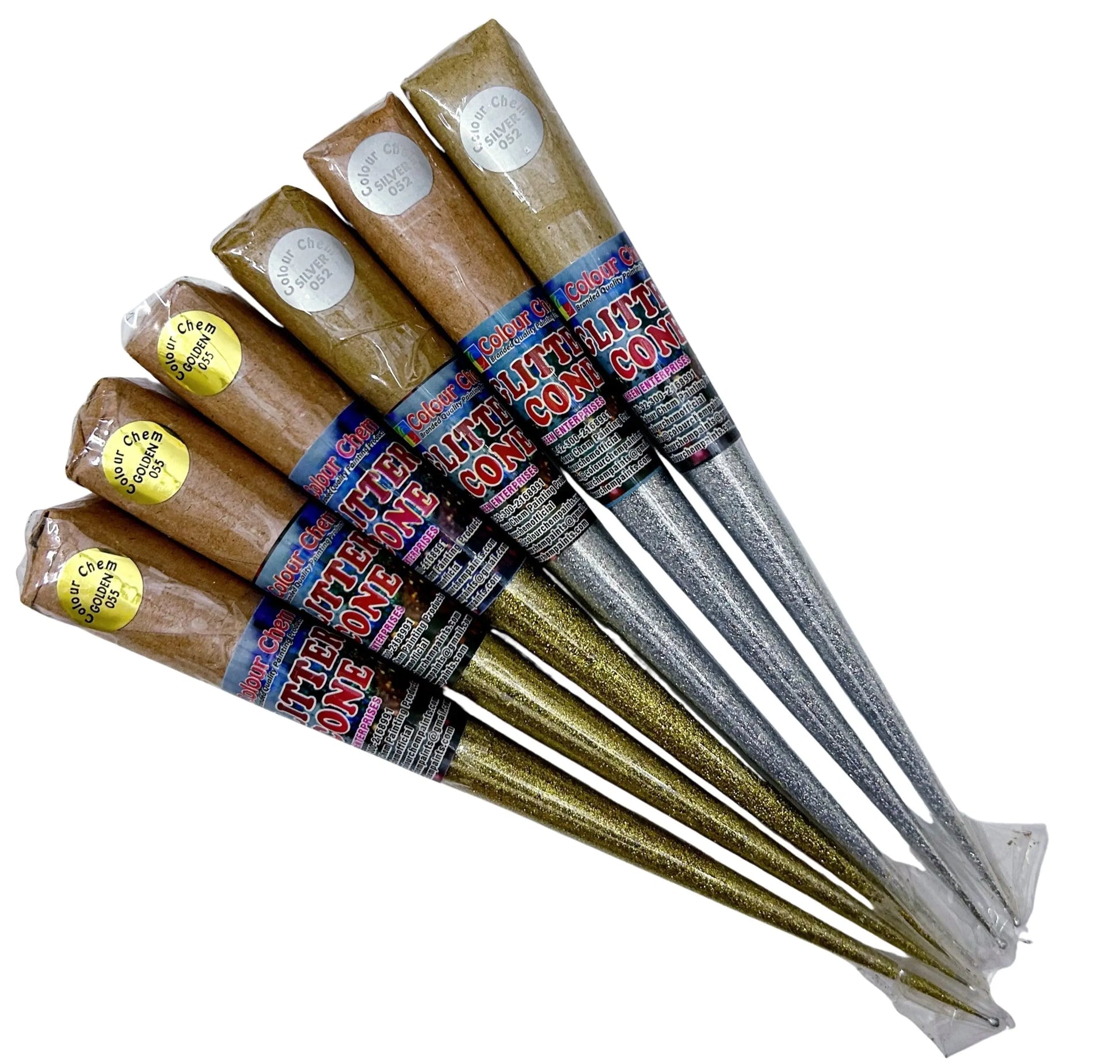 Pack of 6 Colour Chem Sparkle Glitter Gutta Cone Outliner for Diyas & Various Surfaces: Silk Fabric, Organza, Wood, Leather, Stone, Canvas, Metal, Terracotta, Glass, and More ARTISM STORE