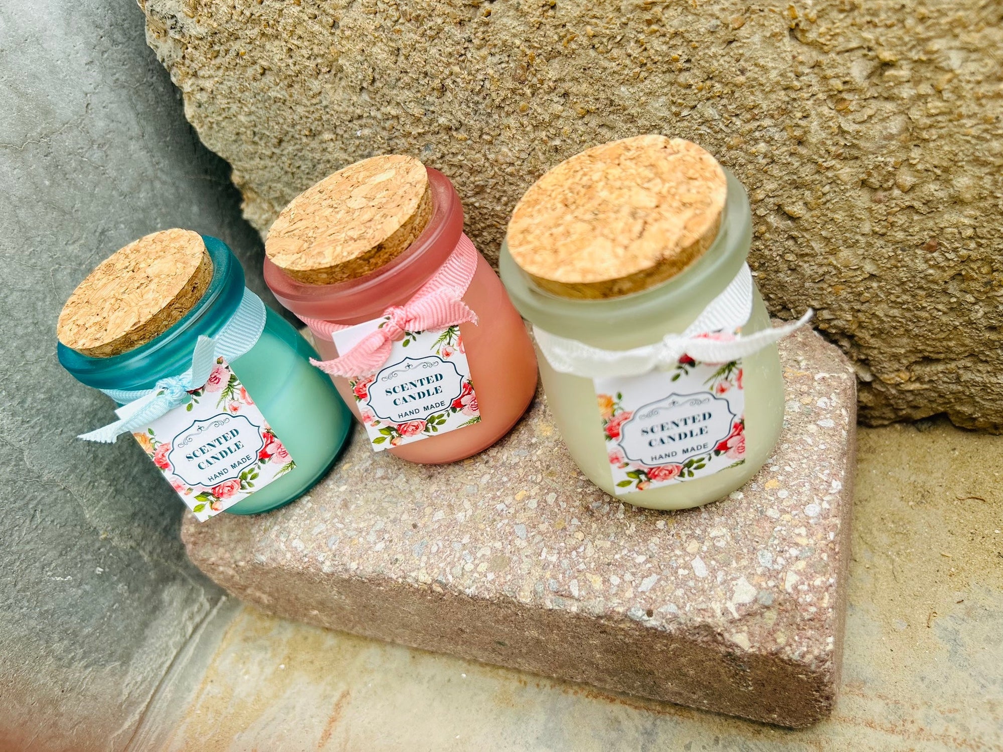 Set of 3 Scented Candle Jars for Ceremony & Gifting with Refreshing Fragrance Pink Colour