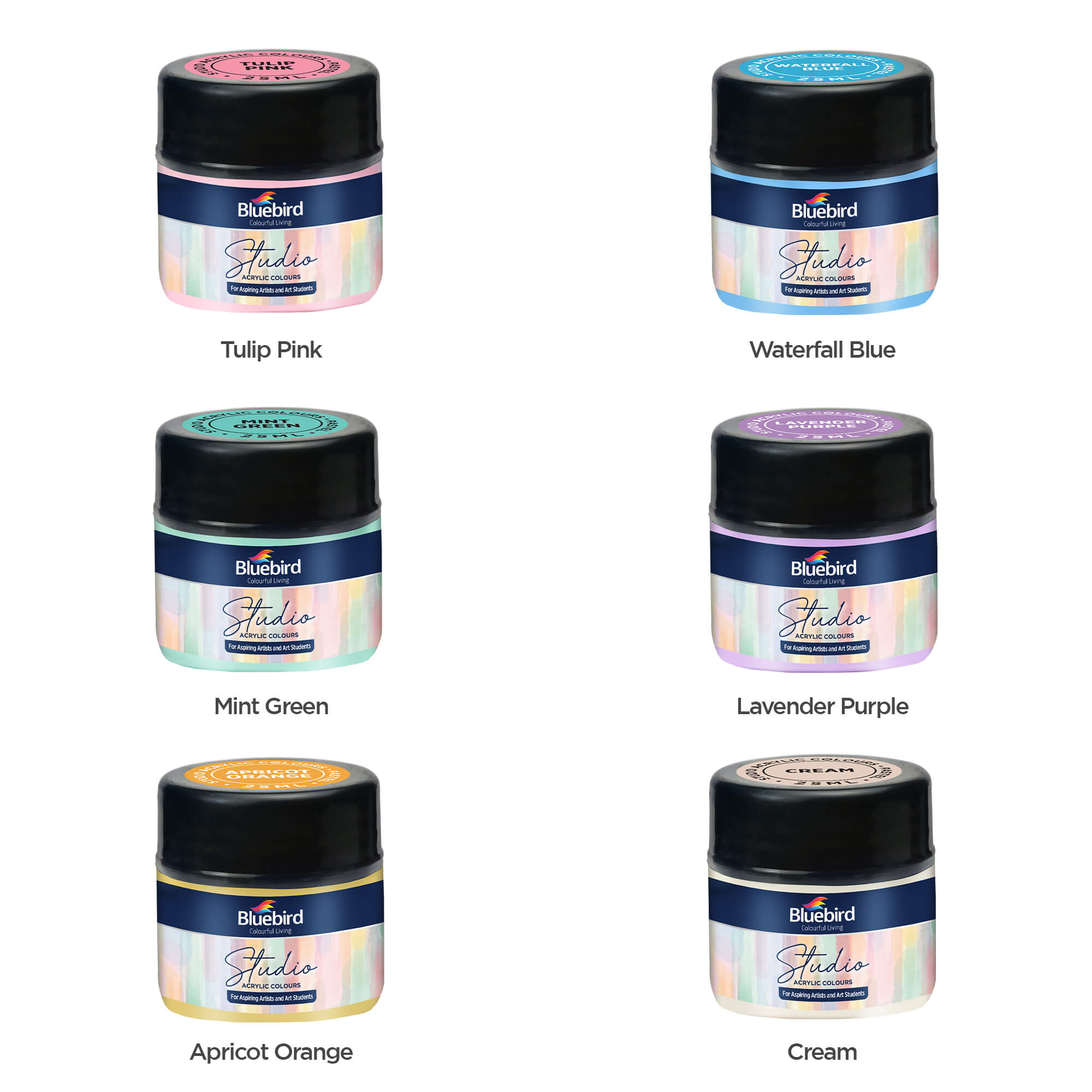 Studio Acrylic Colours - 25 ml - Set of 6 Pastel Shades